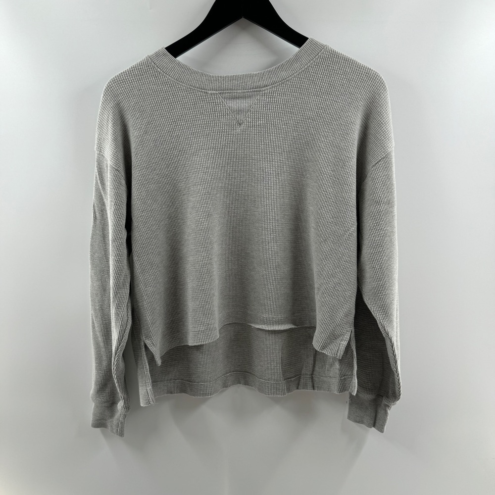 Forever 21 Grey Ribbed Long Sleeve Slightly Cropped Top Size Large